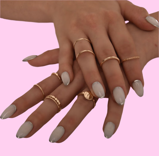 Pressed By Renee, High Quality Press On Nails, Silver Lining